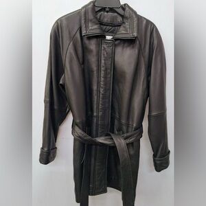 Men S soft supple Pelle Studio Black Leather Trench Coat/ scuff on sleeve